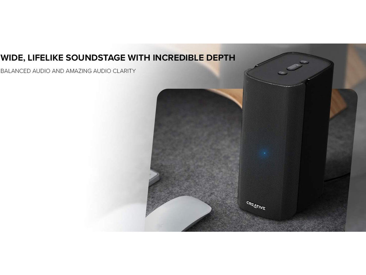 Creative T100 2.0 Bluetooth Desktop Speakers, Wireless Audio, Clear Stereo Sound, Remote Control, PC & TV