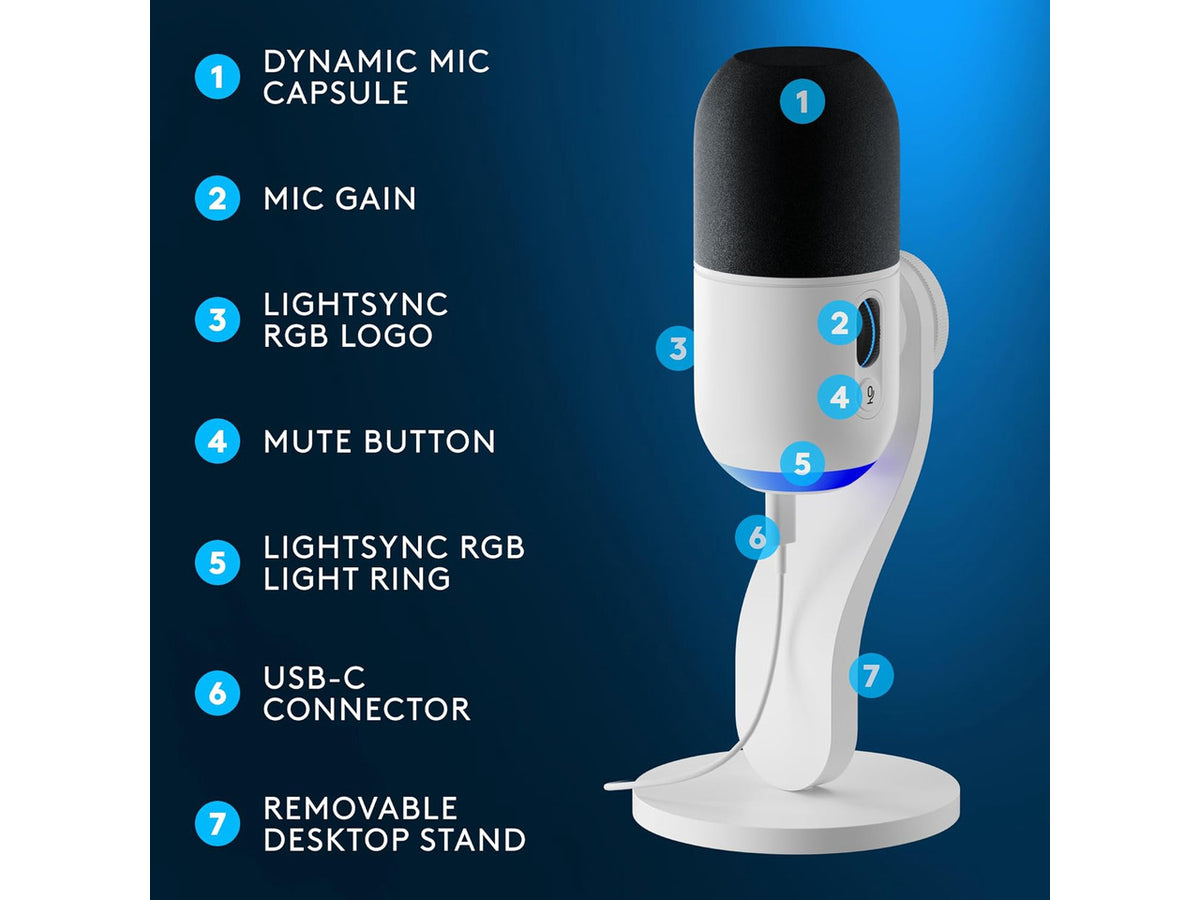 Logitech G Yeti GX Dynamic RGB Gaming Microphone with LIGHTSYNC, USB Mic for Streaming, Supercardioid, USB Plug and Play for PC/Mac - Off White