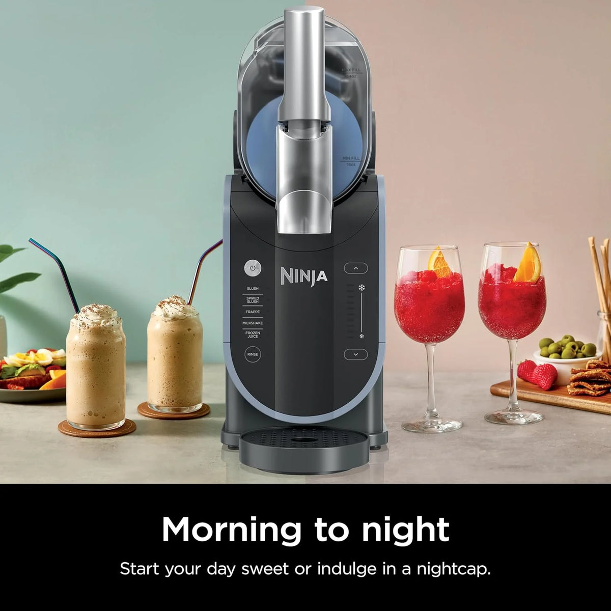 SLUSHi with RapidChill Technology, 88 oz. Frozen Drink & Slushie Machine, 5 Preset Programs, Margaritas, Frappés, and More, Premium Accents, Black, FS301