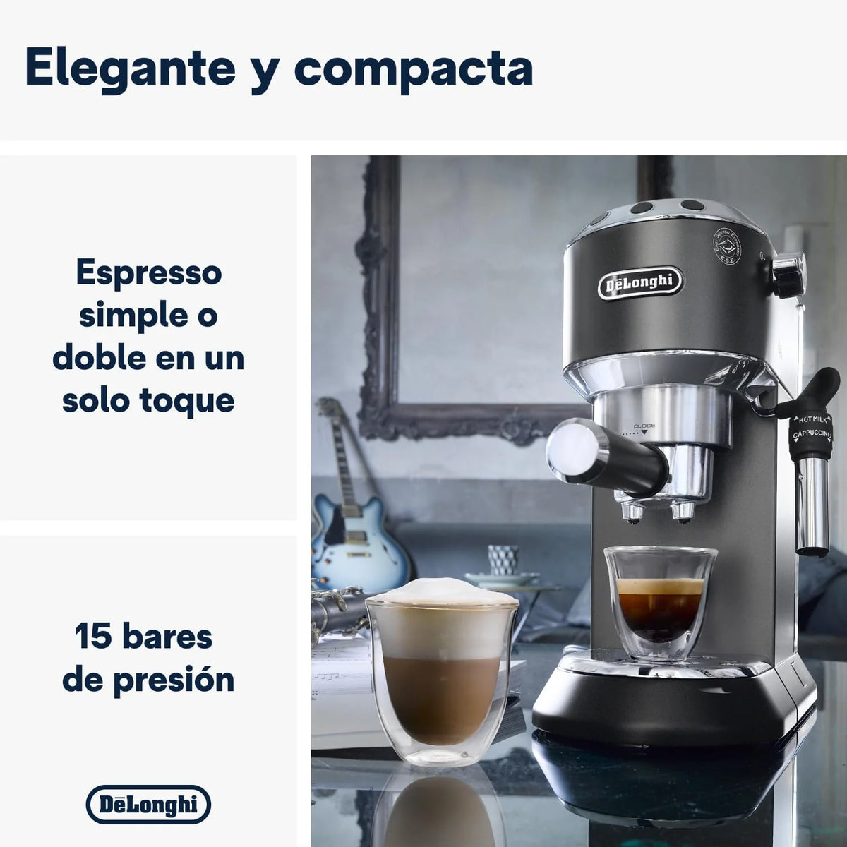 2026 De'Longhi Dedica – Stainless steel pump coffee maker for ground or individual coffee, espresso and cappuccino, 1.3 litre