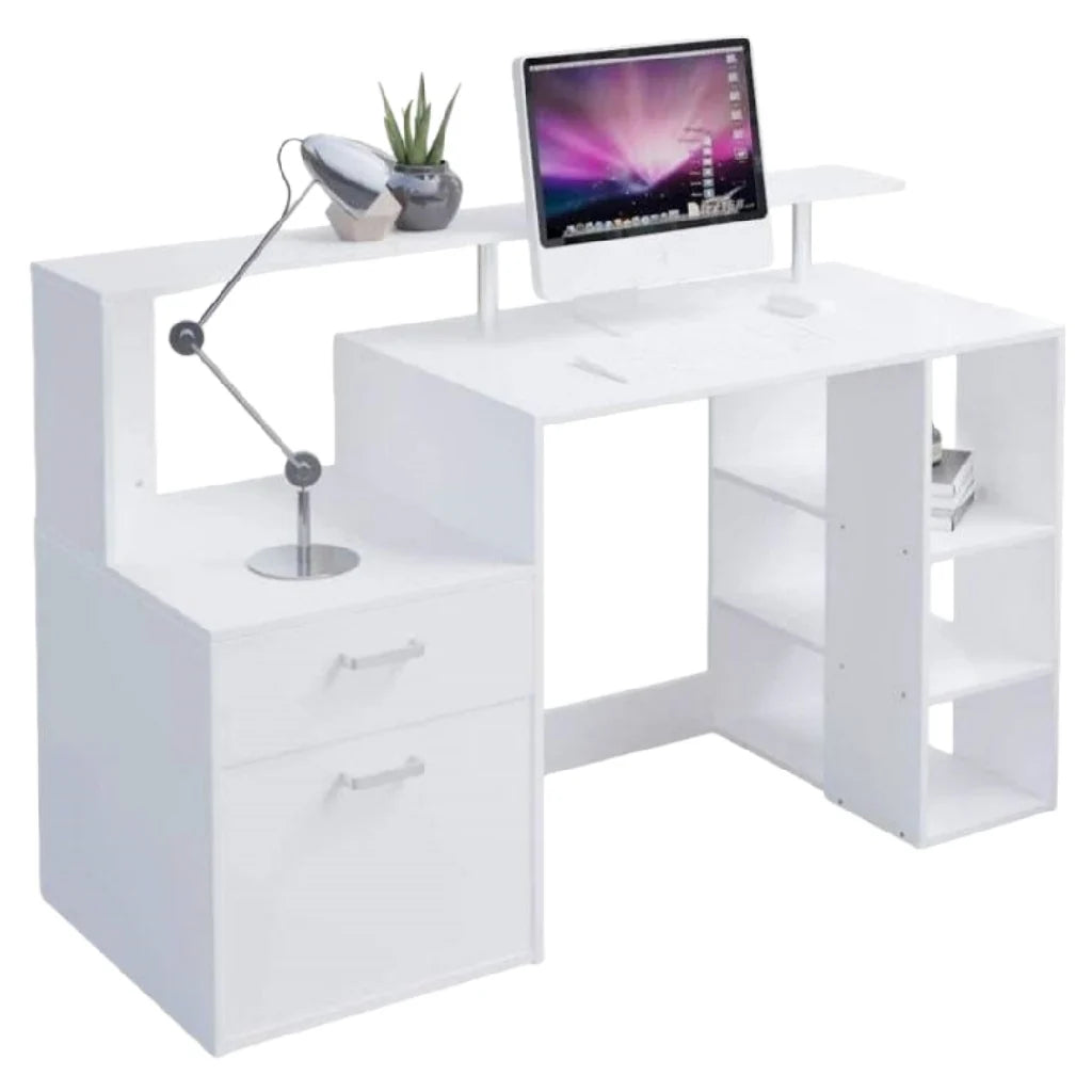 2026 Modern white desk – functional design with drawers and shelves – ergonomic workstation