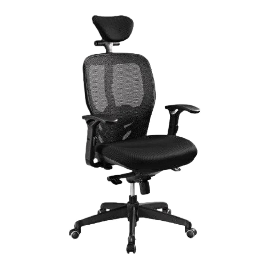 2026 Ergonomic black mesh office chair with adjustable headrest and lumbar support