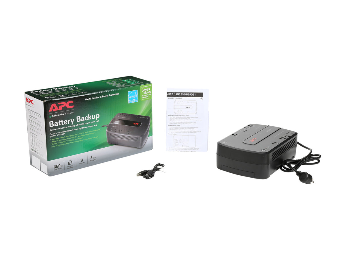 APC BE650G1 Back-UPS 650 VA 8-outlet 340 Joules Surge Energy Rating Data Line Protection -Uninterruptible Power Supply (UPS) (Replaces BE650G)