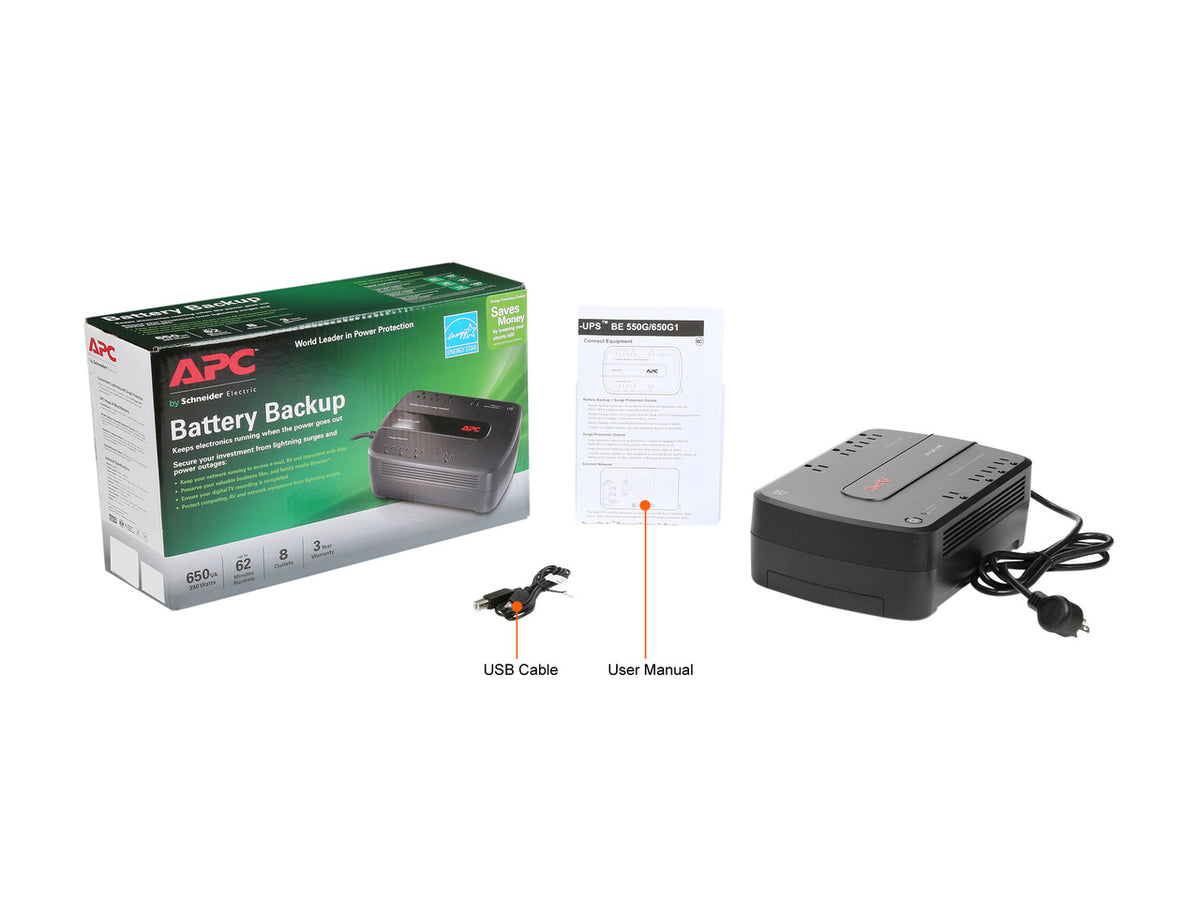 APC BE650G1 Back-UPS 650 VA 8-outlet 340 Joules Surge Energy Rating Data Line Protection -Uninterruptible Power Supply (UPS) (Replaces BE650G)