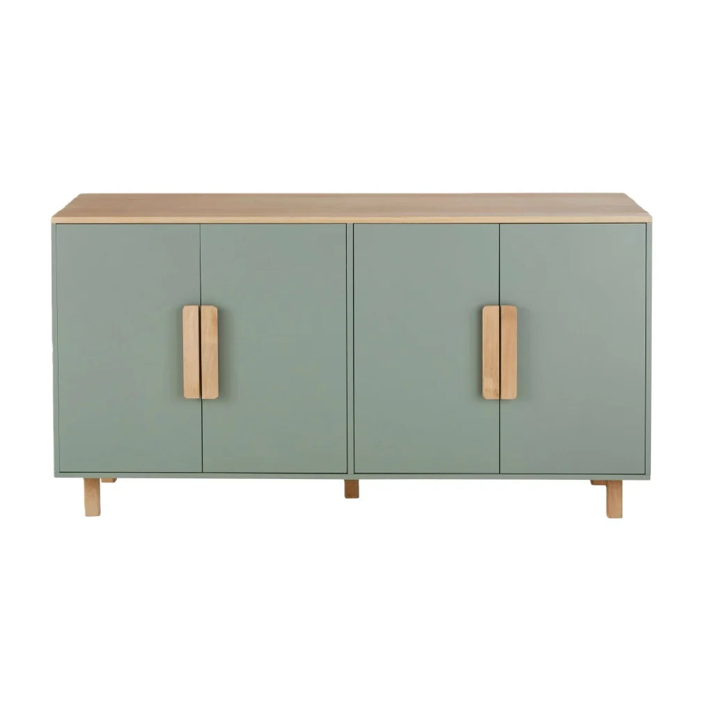 2026 4-door sage green buffet — light wood tray — Scandinavian/modern design