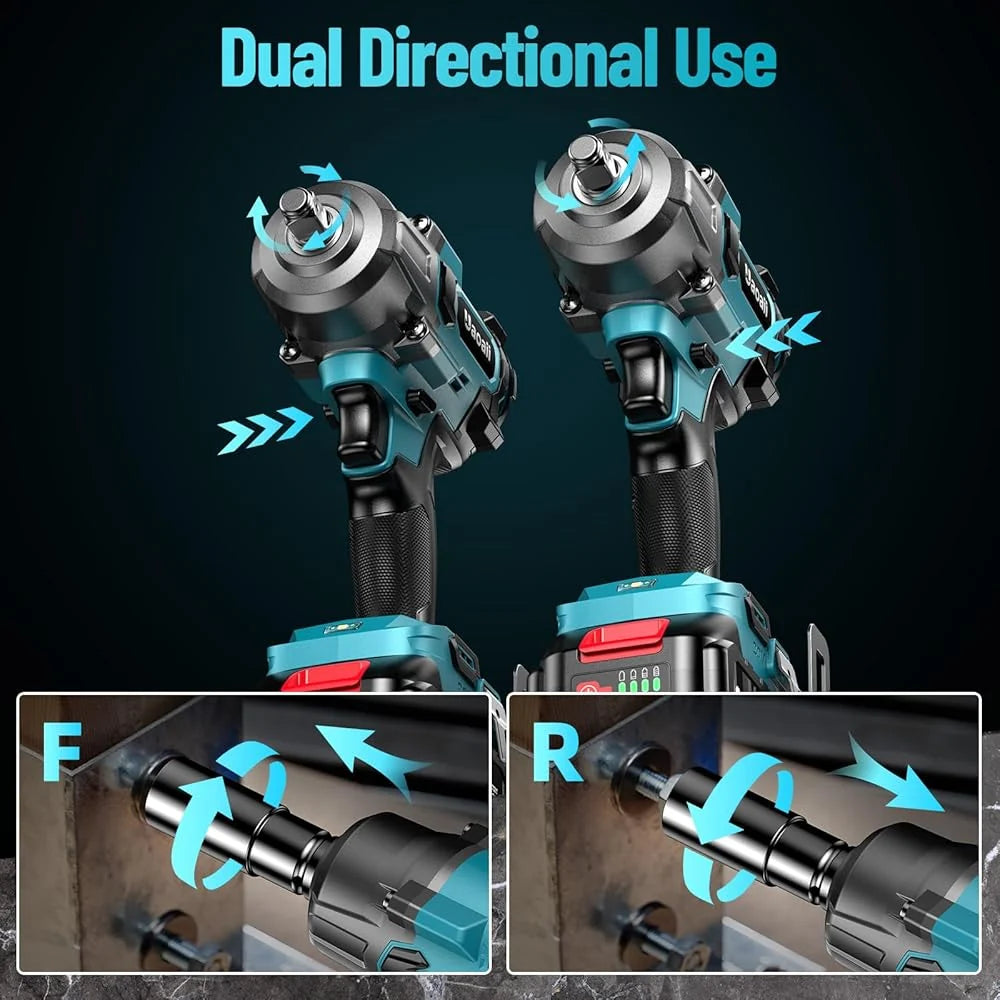 2026 Uaoaii 1000 Nm Brushless Cordless Impact Wrench with 4000mAh Battery, Adapter and 5 Sockets