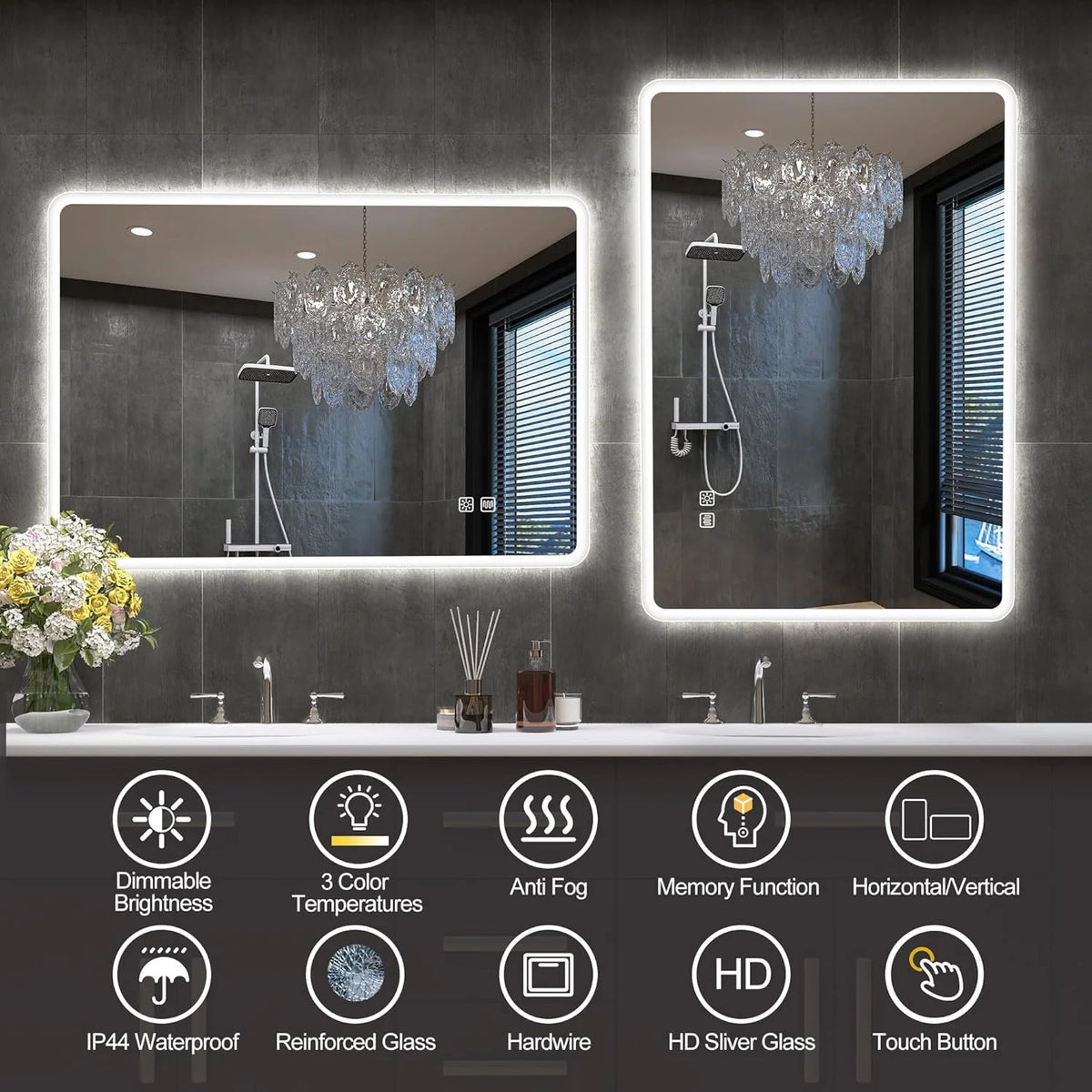 2026 Bathroom mirror S'bagno with lighting 1200 x 700 mm, IP44, LED, Bluetooth, anti-fog, 3 light colours (3,000 K, 4,000 K