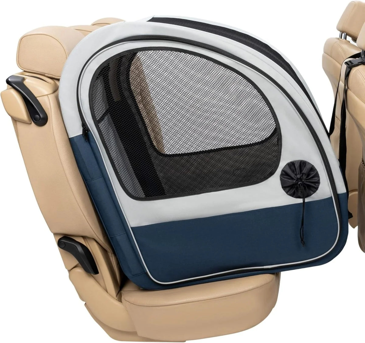 2026 PetSafe Happy Ride Foldable transport box, dog travel box for the car backseat, net doors for ventilation, blue/grey