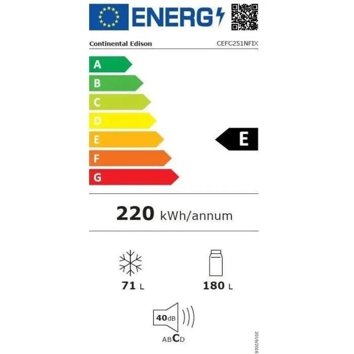 2026 Fridge freezer low CONTINENTAL EDISON - 251L -Total No Frost - Inox - L 55 cm x H 180 cm