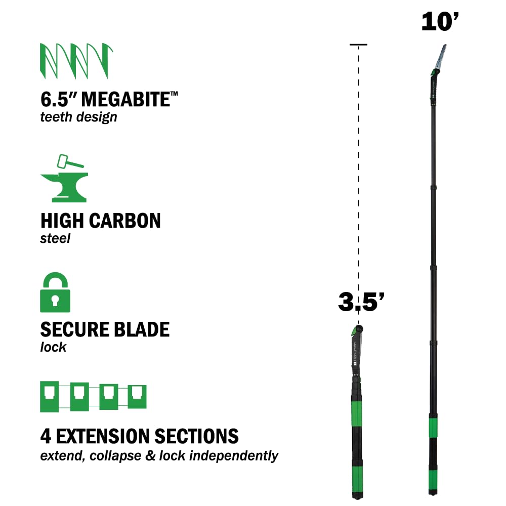Hooyman Extendable Tree Saw with Compact Design, Detachable Handsaw and Telescoping Pole, No-Slip H-Grip, Impulse Hardened Teeth, and Wrist Lanyard for Tree Trimming, Hunting, Camping, and Outdoors