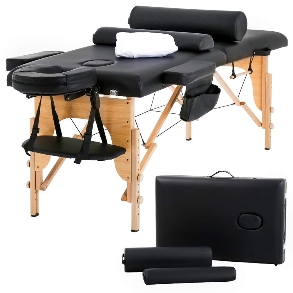 BestMassage Massage Bed Portable Massage Table 24 inch Wide Lash Bed Height Adjustable 2 Folding Spa Table with Towel Hanger Oil Pouch Half Bolster Round Bolster Non-Woven Bag