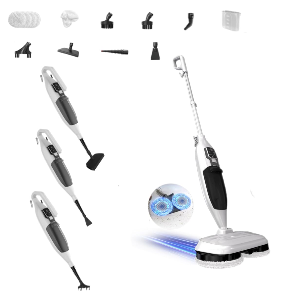 PUREBEAR 300°F Scrub & Steam Mop, Steam Cleaner With 13 Accessories Steamer Cleaning For Sealed Hardwood Floors, Stain, Dirt, Grout, Windows| 3 Steam Settings| 4 Reusable Pads
