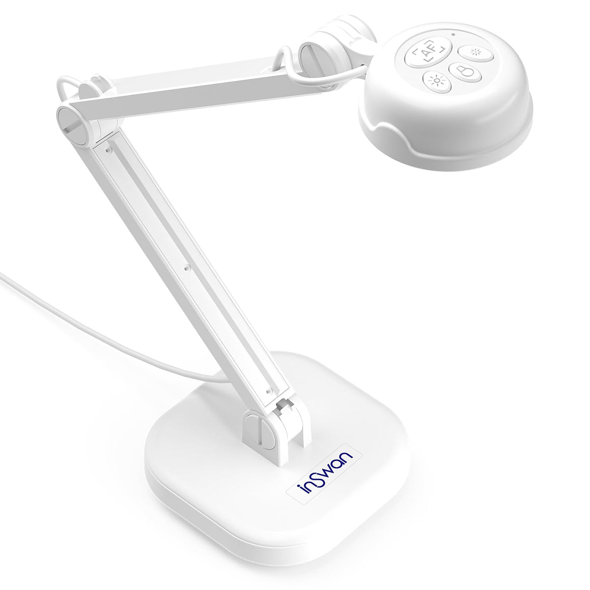 INSWAN INS-1 Classic USB Document Camera/Webcam, 8MP, Built-in LED, Mic Auto Focus, Plug & Play, Compatible with Windows / Mac / Chromebook for Distance Learning, Live Demo, Online Teaching, White