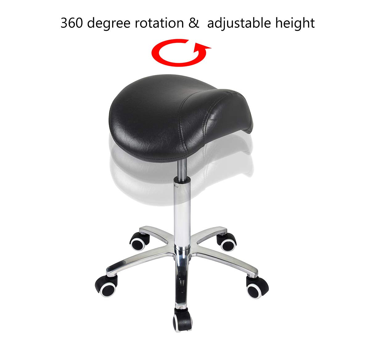 Antlu Saddle Stool Rolling Chair for Medical Massage Salon Kitchen Spa Drafting,Adjustable Hydraulic Stool with Wheels (Without Backrest, Black)