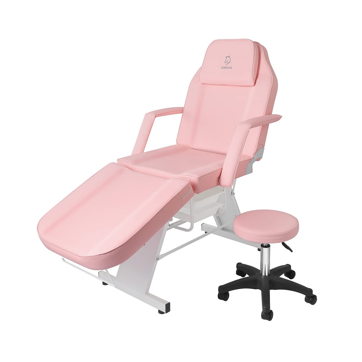 Facial Chair,73″ Tattoo Chair for Client,3-Section Adjustable Massage Table with Stool,Multipurpose Beauty Beds Salon Equipment for Esthetician,Tattooshop,Spa (Pink)