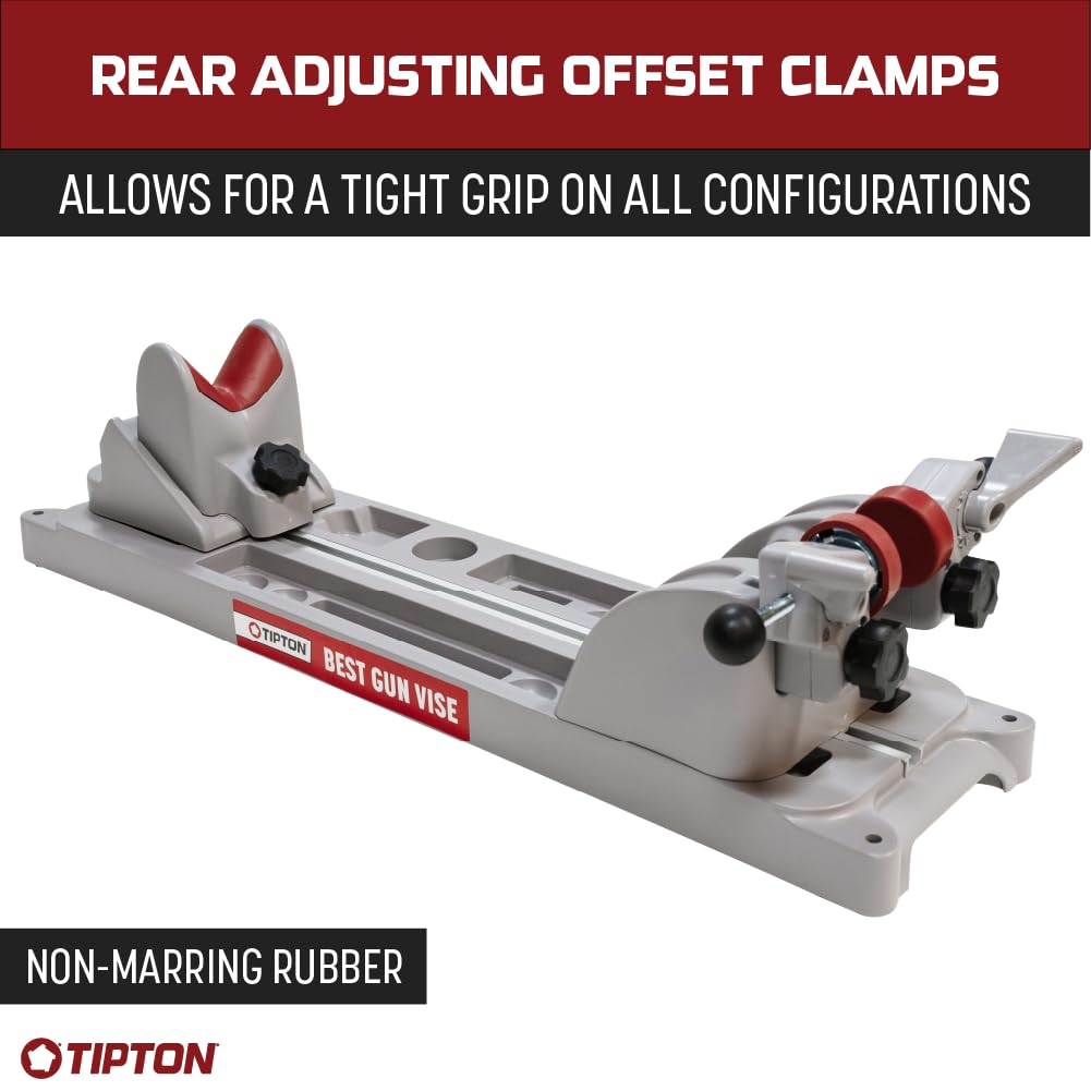 Tipton Best Gun Vise with Secure Adjustable Cradle, Storage Compartments for Cleaning, Gunsmithing and Firearm Maintenance, Red/Grey