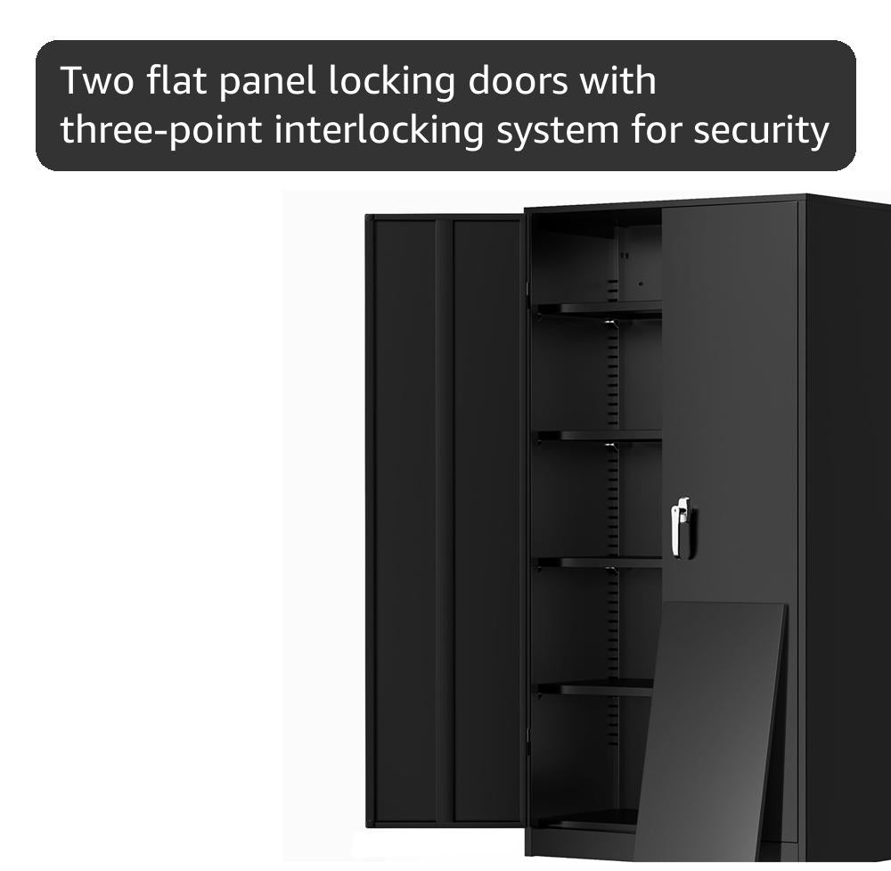 Greenvelly Metal Cabinet, 72” Black Tool Steel Locking Cabinet with Doors and 4 Shelves, Tall Cabinets for Garage Storage Systems Lockable File Cabinet for Home Office, Classroom/Pantry