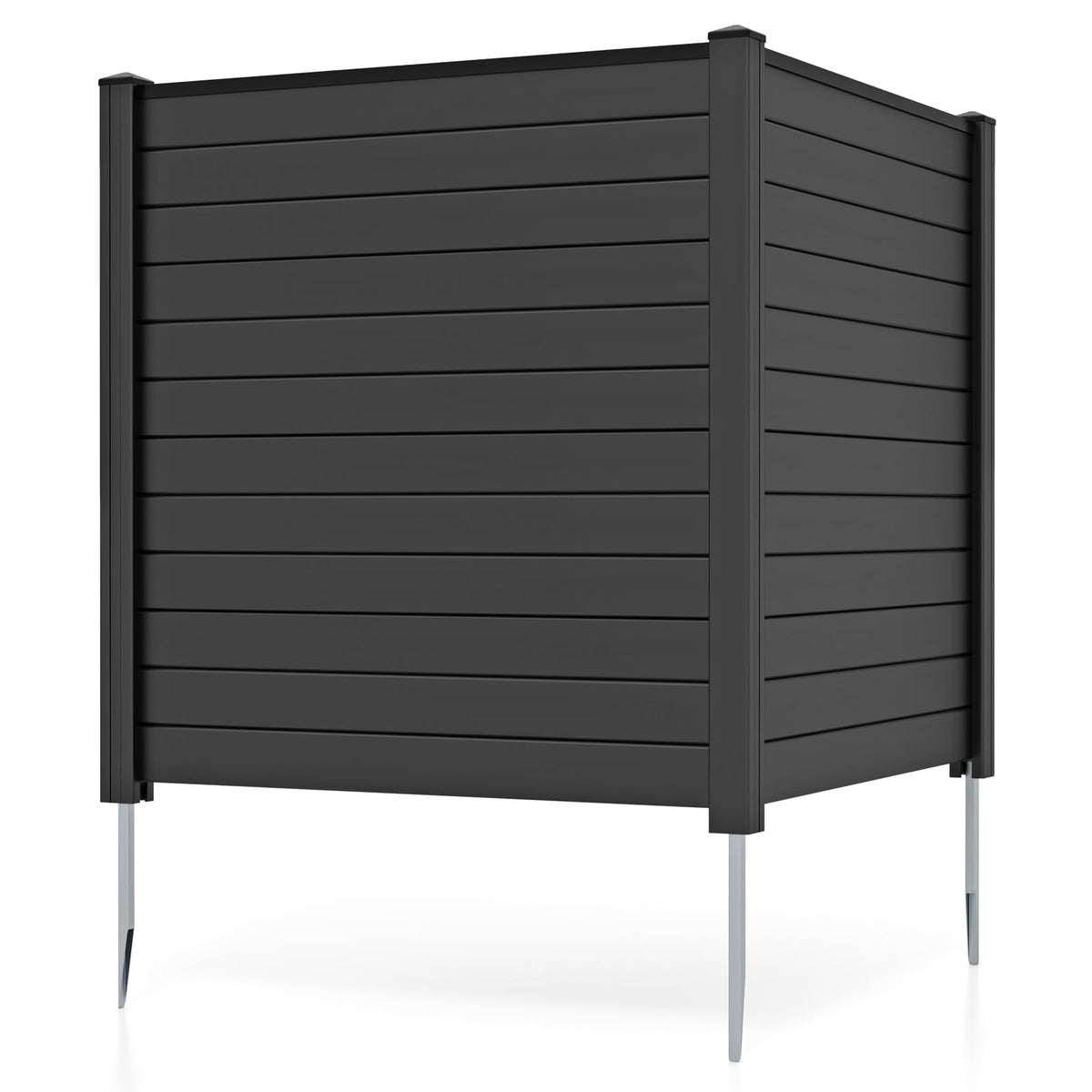 GIANTEX No-Dig Air Conditioner Fence, 2 Panels, 48''W x 48''H, Black Outdoor Privacy Screen, Metal Stakes, Weather-Resistant, AC Unit & Trash Bin Enclosure, HOA-Friendly Decorative Garden Fences