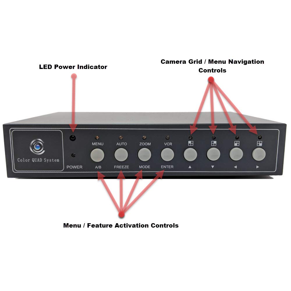 CCTV Camera Pros VM-Q401A CCTV BNC Color Quad Processor | Analog Security Camera Mux | Video Screen Splitter | 4 Channel Multiplexer