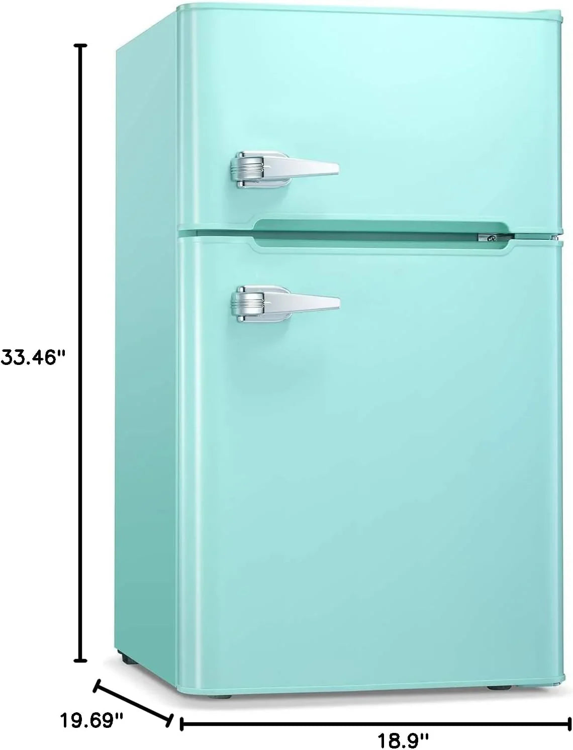 Antarctic Star Compact Mini Refrigerator Separate Freezer, Small Fridge Double 2-Door Adjustable Removable Retro Stainless Steel Shelves Living room/Kitchen/Dorm/Office 3.2 cu ft.Green