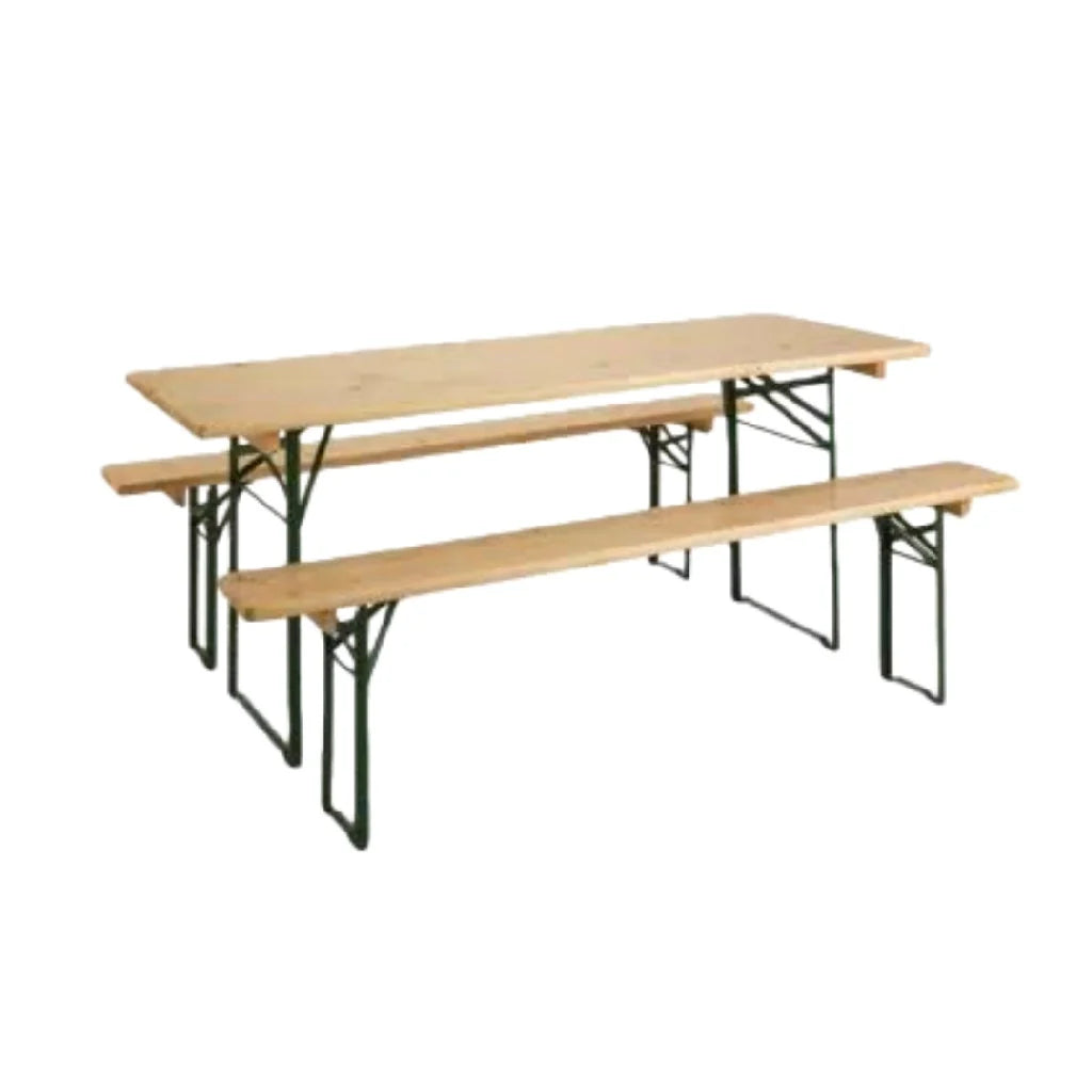 2026 3-piece beer table set – table + 2 folding benches – pine wood and steel