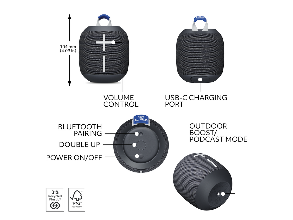 Ultimate Ears WONDERBOOM 4 Wireless Bluetooth Speaker - Black