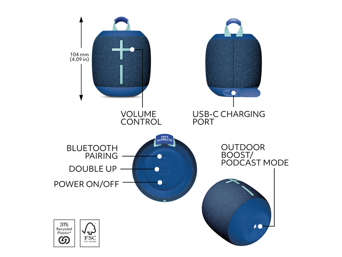 Ultimate Ears WONDERBOOM 4 Wireless Bluetooth Speaker - Blue