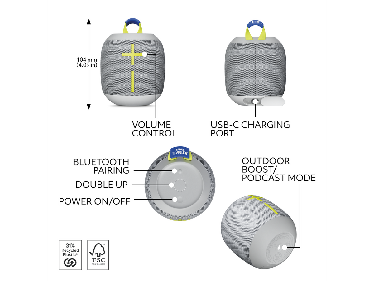 Ultimate Ears WONDERBOOM 4 Wireless Bluetooth Speaker - Gray
