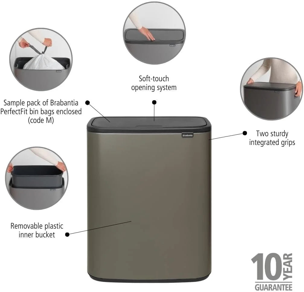 2026 Brabantia bin, matt steel, finger tracker, 2 x 30 L