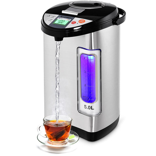 COSTWAY Instant Electric Hot Water Boiler and Warmer 5-Liter LCD Water Pot with 5 Stage Temperature Settings, Safety Lock to Prevent Spillage, Stainless Steel Hot Water Dispenser