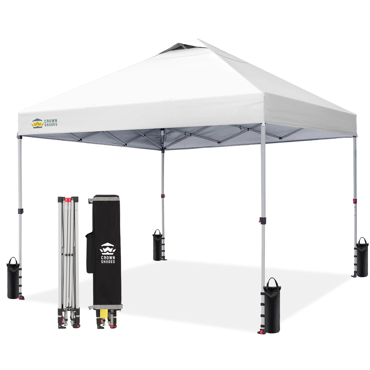 CROWN SHADES 10x10 Pop Up Canopy Tent with One Push Setup, Grid White Patented CenterLok, Easy Outdoor Sun Shade for Events, Parties, Camping - Gazebo with STO-N-Go Cover Bag, Silver-Coated Top