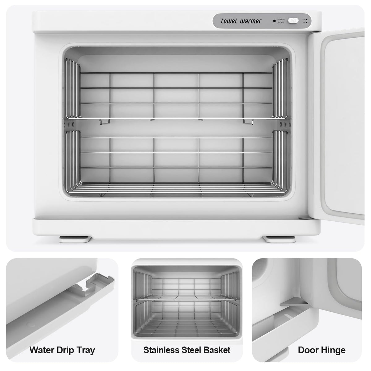 Towel Warmer Cabinet, 23L Large Hot Bath Towel Warmer Heating Use for Facial Spa, Hair Beauty, Salon Equipment and Home- White