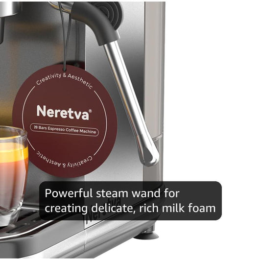 Neretva 20 Bar Espresso Machine Super Compact Espresso Coffee Machine Professional Stainless Steel Espresso Maker with LED Display and Powerful Steam for Home Baristas to Make Latte, Cappuccino