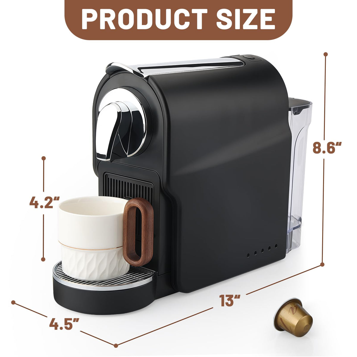 Mini Espresso Machine for Nespresso Original Pods, 20 Bar High Pressure Pump for Espresso and Lungo, One-Touch Operation, 22oz Removable Water Tank
