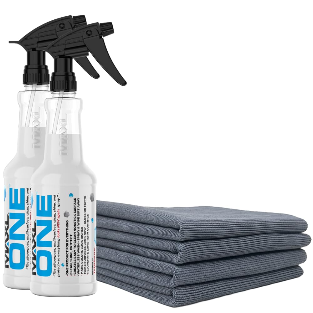MAXL MAXLONE™ Car Spray with Triphene® All Purpose Waterless Detailer 2 Kit Quick Spray & Wipe, Clean, Shine, Protect Paint, Glass, Wheels, and Trim Without Pre-Washing (2x20oz + 4 Micro Fiber Cloths)
