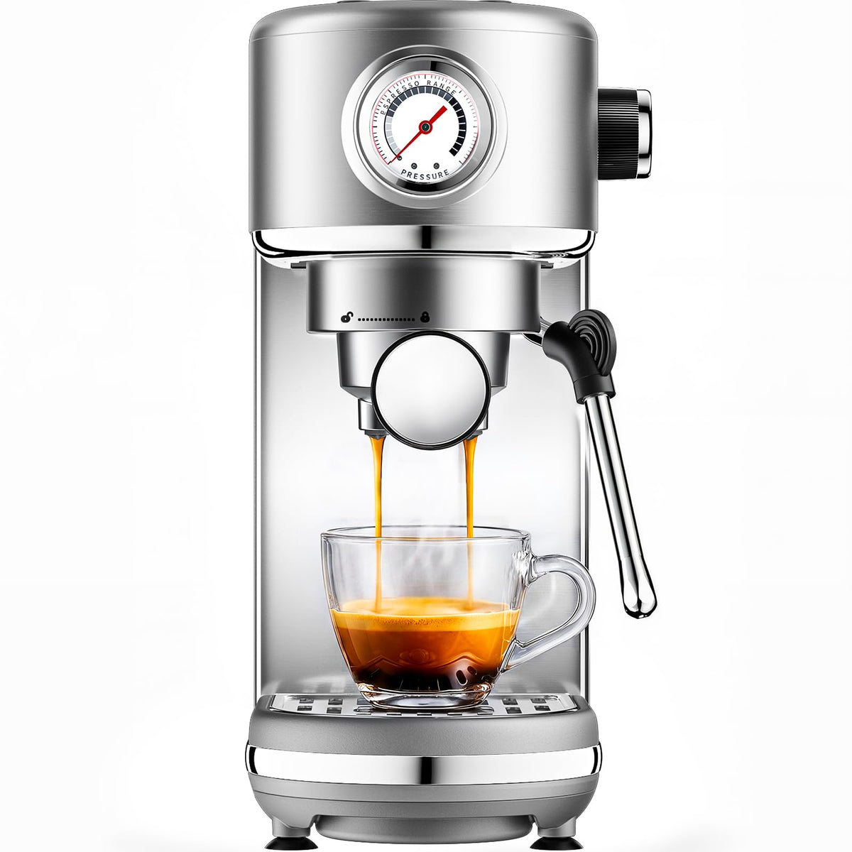 atatix Espresso Machine, 20 Bar Compact Espresso Coffee Machine with Milk Frother, Stainless Steel Coffee Maker with 44oz Removable Water Tank & Fast Heat System for Cappuccino, Latte