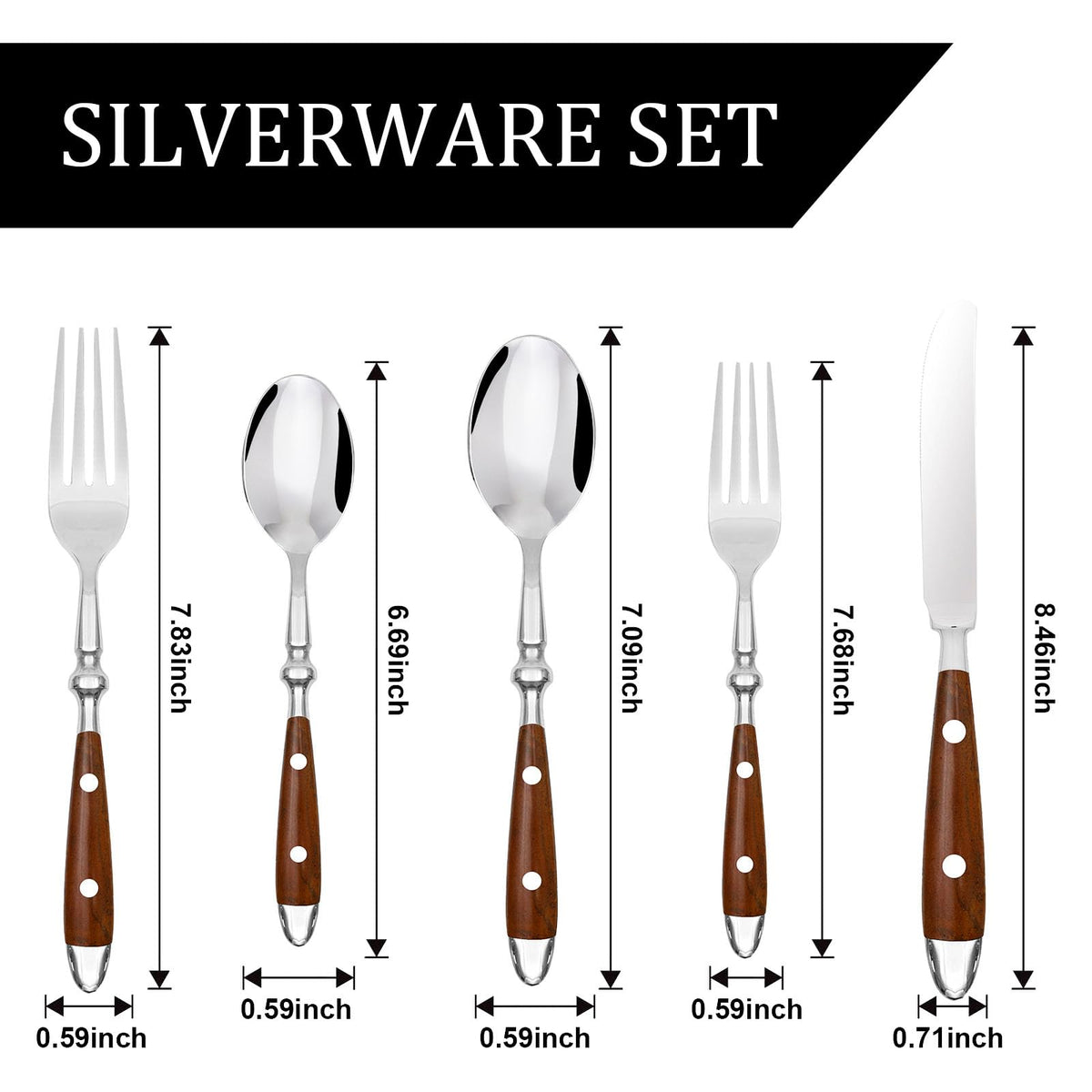 20pcs Silverware Set, Stainless Steel with Riveted Handle (Brown) vintage french bistro flatware, dishwasher safe, mirror polished, everyday use, for home,new homeowner housewarming gift,