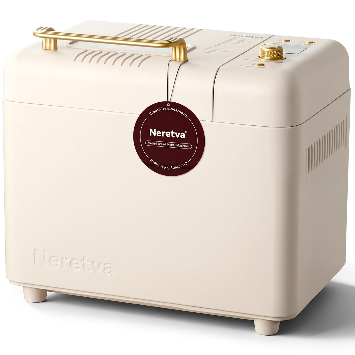 Neretva 2.2LB 15-in-1 Bread Machine with Dual Heater and Auto Nut Dispenser Nonstick Ceramic Pan Bread Maker Machine, Low Noise Breadmaker, 15H Timer & 1H Keep Warm Set for Gluten Free/Sourdough/Yogurt