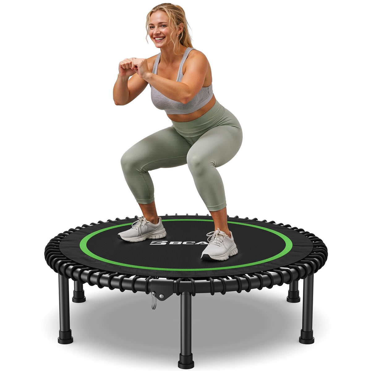 BCAN BT2 40/48" Foldable Rebounder Trampoline for Adults, 450/550 lbs, Bungee Mini Exercise Trampoline, No Handle, Quiet Low-Impact Fitness Trampoline for Indoor Workouts |Fed Fitness