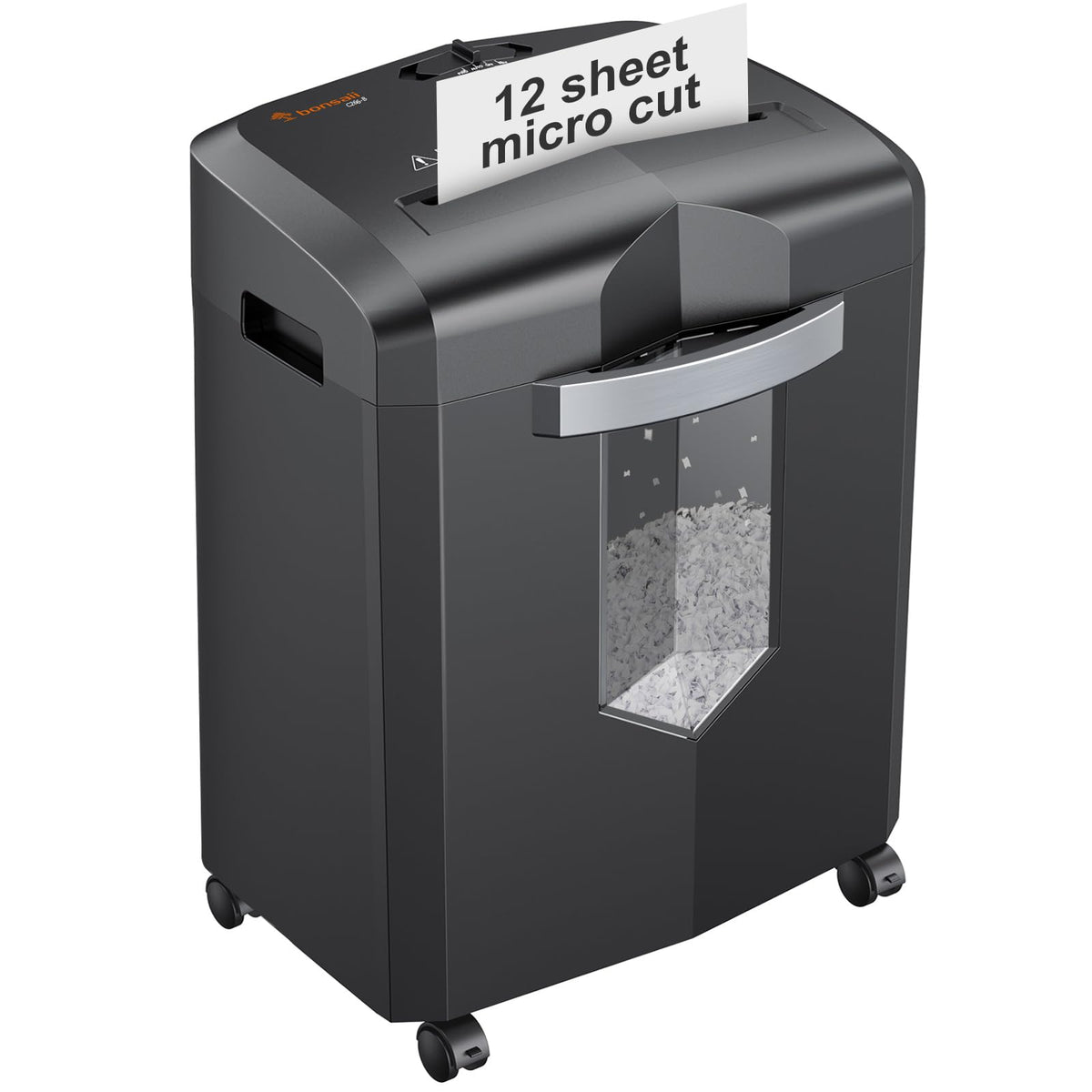 Bonsaii 12-Sheet Micro Cut Heavy Duty Paper Shredder for Home Office Jam-Proof System, P-4 Security Level, Shreds CD/Cards/Staples, 4.2Gal Pullout Bin with Casters, Quiet Shredder C266-B