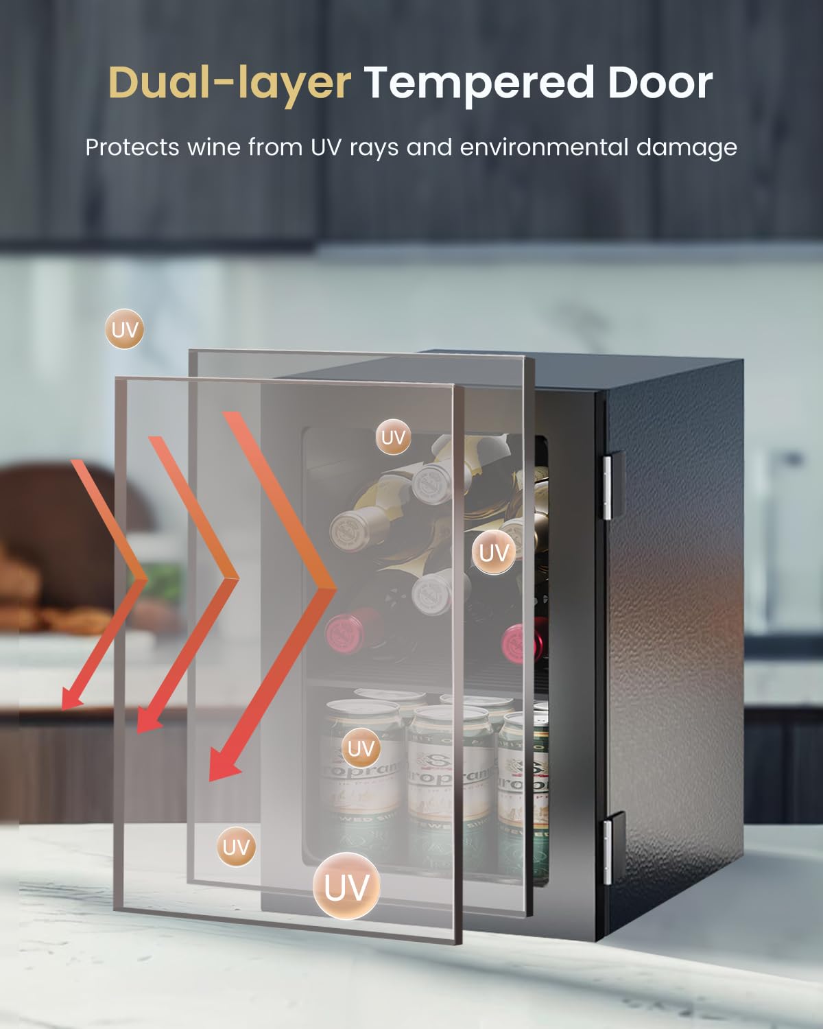 Feelfunn 24 Can Beverage Refrigerator, Mini Fridge, Black 40-61°F, Whisper-Quiet ≤38dB, Fast Even Cooling, Removable Shelf, for Soda, Beer, Wine. Fits Office, Dorm, Bedroom, Home Bar