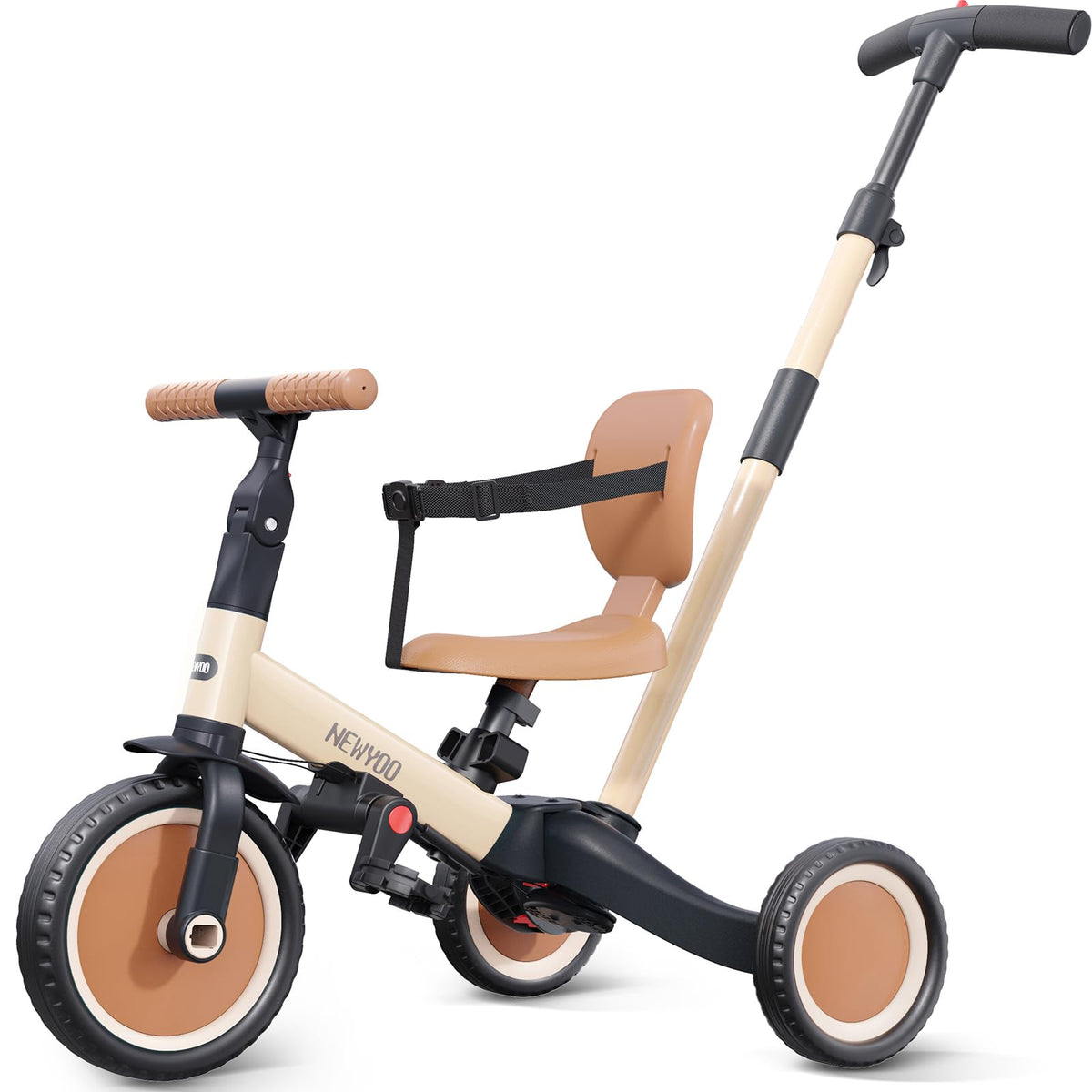 newyoo TR007 5-in-1 Tricycle for Toddlers 1-3, Toddler Bike, Birthday Gift Toddler Trike with Push Handle Lets Parents Steer and Converts to Balance Bike, Fun Outdoor Toy for Boys and Girls, Khaki