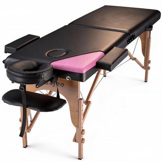 Professional Massage Table Portable Massage Bed, Black(2-Section) Adjustable Height 84" Long 500 LBS Load Capacity for Spa Salon