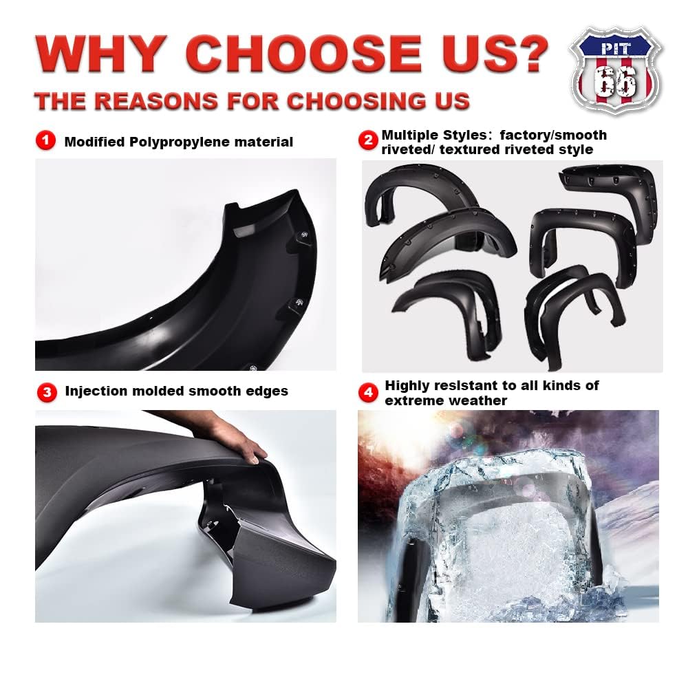 PIT66 Fender Flares, Compatible With Chevy Silverado GMC Sierra 1999-2006/Suburban Yukon XL 2000-2006/Avalanche 2002-2006 68.4", 78", 69.2", 96" Bed Smooth Factory Style Wheel Flares Set, 4 PCS