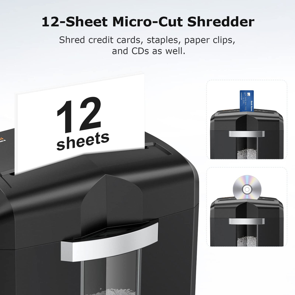 Bonsaii 12-Sheet Micro Cut Heavy Duty Paper Shredder for Home Office Jam-Proof System, P-4 Security Level, Shreds CD/Cards/Staples, 4.2Gal Pullout Bin with Casters, Quiet Shredder C266-B