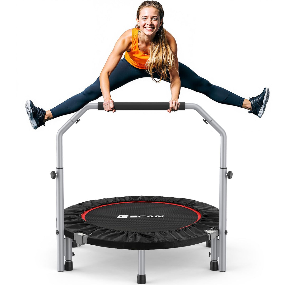BCAN SP2 40/48" Foldable Mini Rebounder Trampoline for Adults, 330/440 lbs Capacity, Mini Trampoline with Adjustable Handle, Low-Impact Indoor Exercise Workout | FED Fitness
