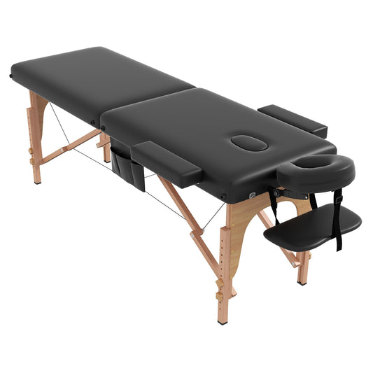 Portable Massage Table, Lightweight Wood Frame with Carry Handle, Black Includes Oil Pocket, Face Cradle, Height Adjustable & Compact for Tattoo, Facial Care, Spa Treatments & Lash Extension