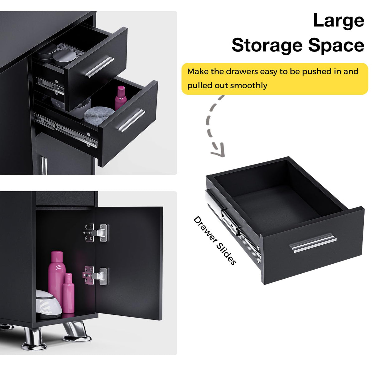 Manicure Table with Dust Collector, Large Storage Nail Desk (Black) Drawers, Cabinets, Shelves, Wrist Rest & 4 Dust Bags Included, Professional Nail Station for Beauty, Salon & Home