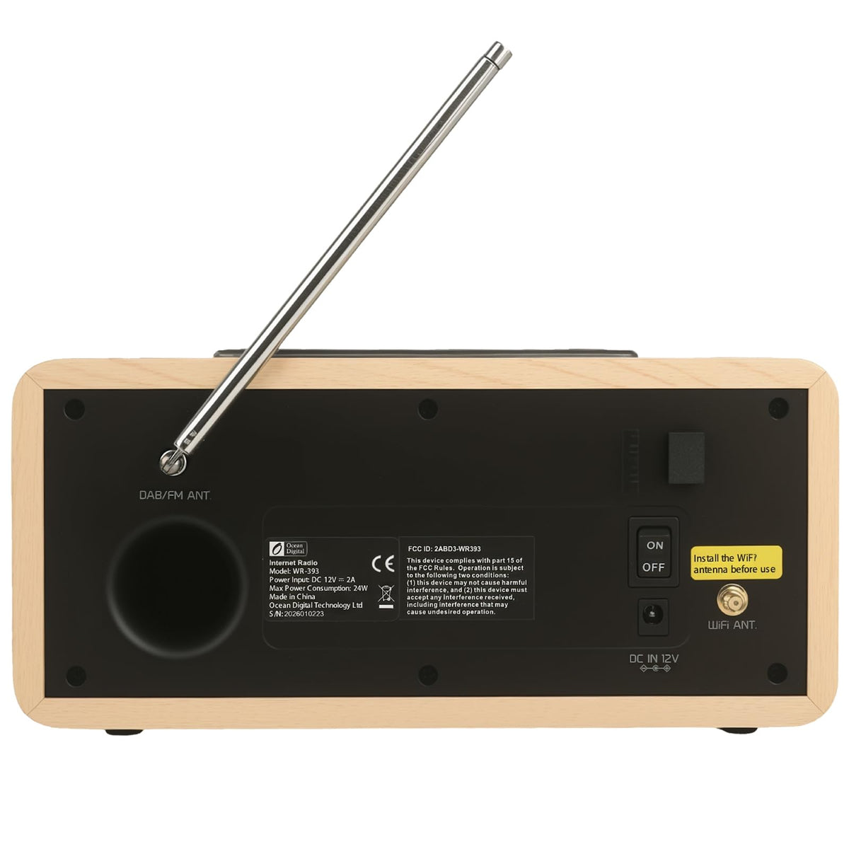 Ocean Digital WR-393 WiFi Internet Radio with FM, Podcast, Bluetooth Speaker, 3.5" Color Display, 30,000+ Stations, UPnP/DLNA Streaming, Dual Alarm Clock, Sleep Timer, Remote Control, Mains Powered