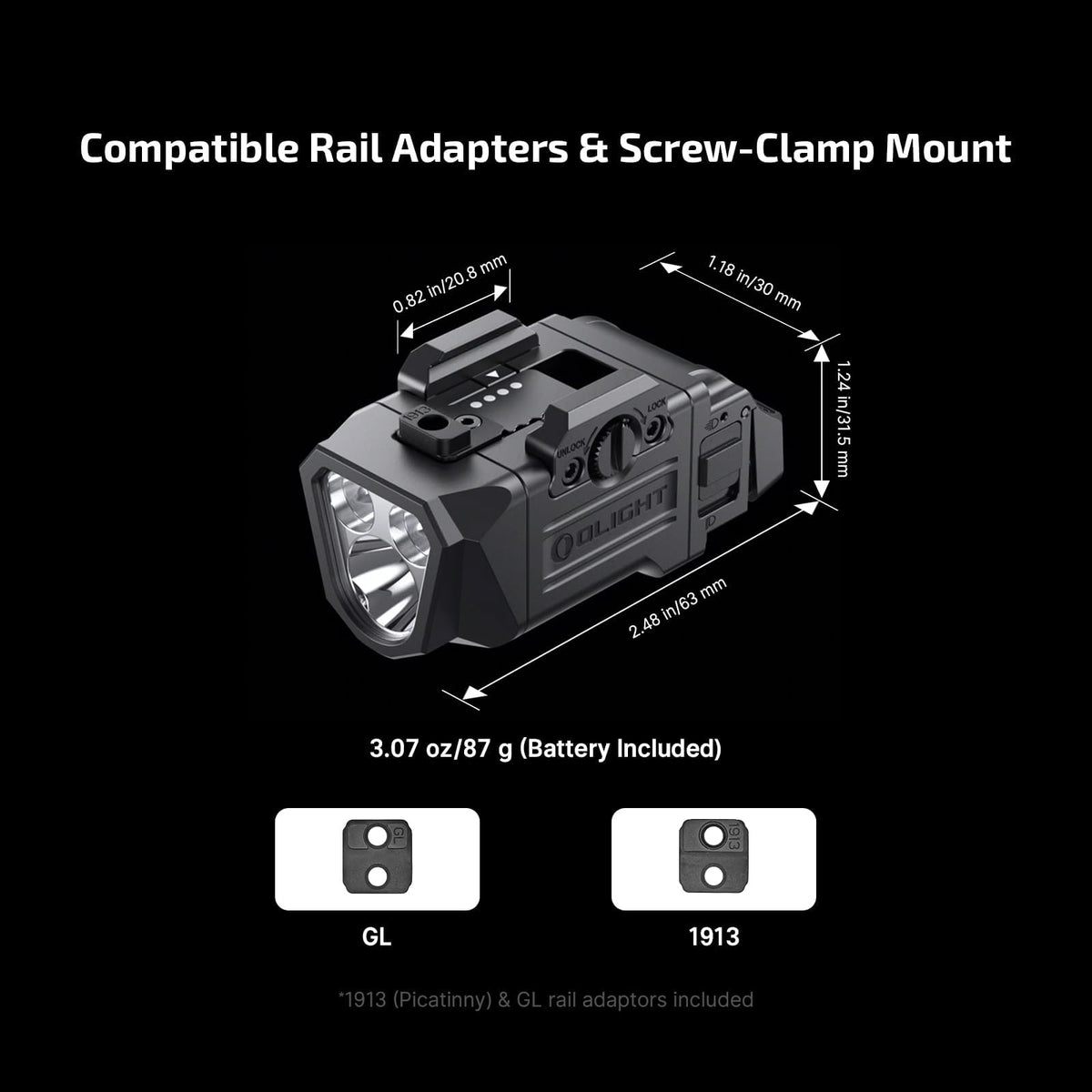 OLIGHT PL X Compact Tactical Flashlight USB-C, Spotlight/Floodlight 22500 Candela, 1200 Lumens, Weaponlight fits for Compact & Full-Size, Fits 1913 & GL Rails, Al 6061, IPX7 for Range Training